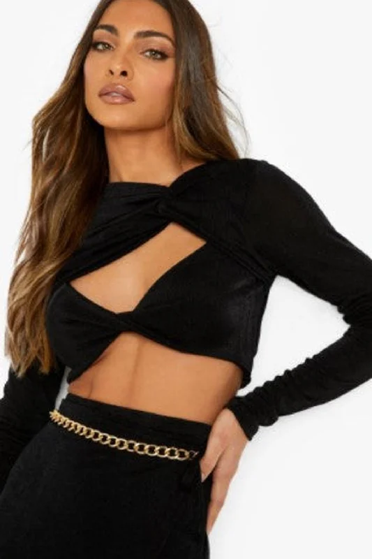Cut Out Twist Detail Crop Top Nylon Fabric Polyester Fabric Spandex Fabric