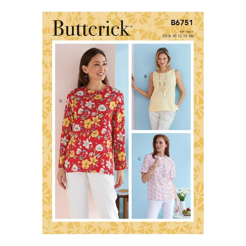 Butterick Pattern B6751 Misses'/Misses' Petite Pullover Tops High Neck Pullover