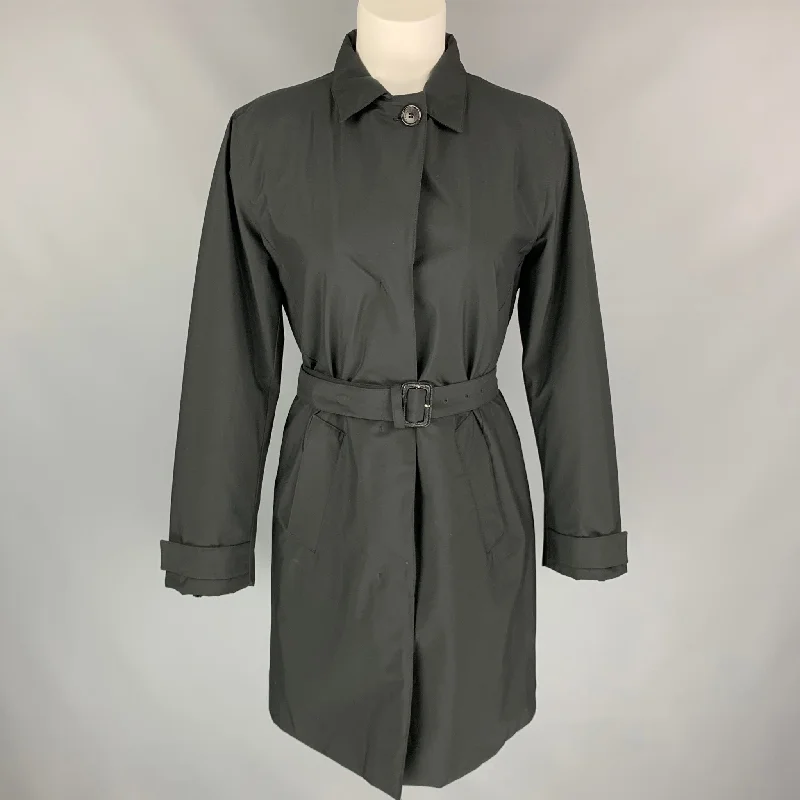 PRADA Size 4 Black Polyester Belted Coat empire Basque Peplum