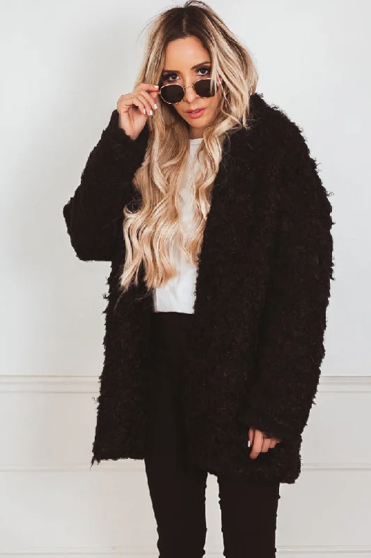 Teddy Bear Fur Coat - Black Mesh Canvas Denim