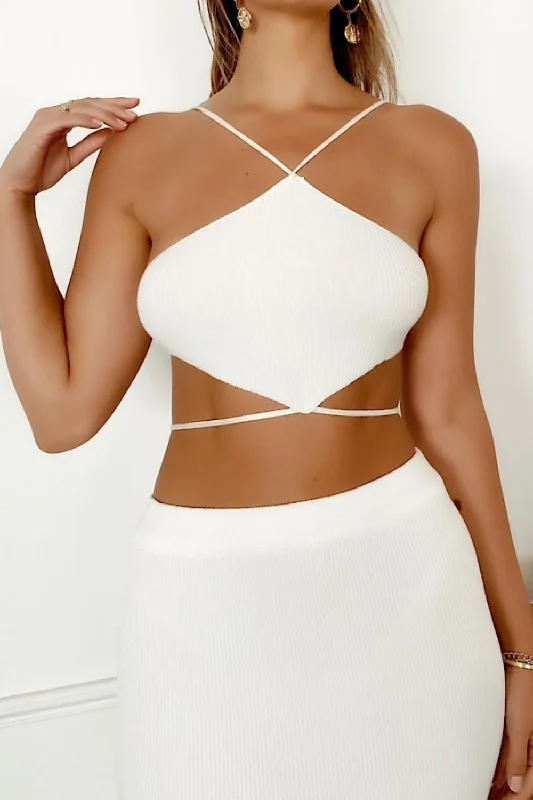 Just In Case White Crop Top Mesh Fabric Canvas Fabric Denim Fabric