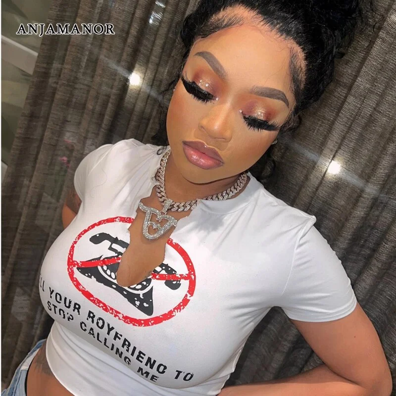 Slogan Print White Graphic Crop Top Graphic Embroidered Appliqued
