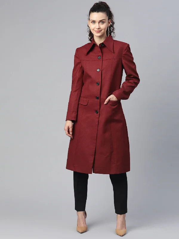 Solid Tweed Over Coat - Wine Red Kimono Robe Cloak
