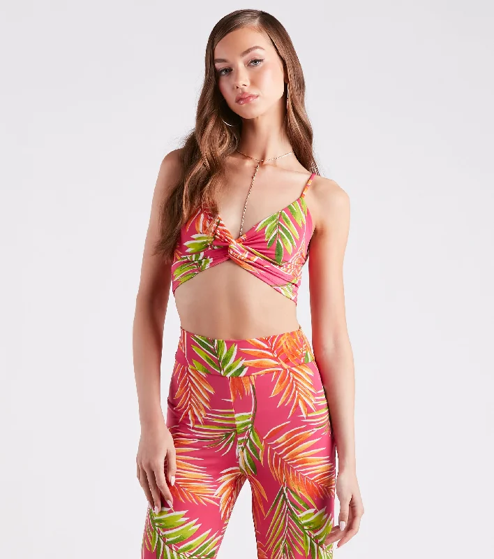 Tropical Destination Twist Crop Top Iron Safe Non-Iron Wrinkle Free