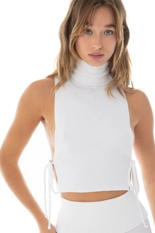 Race Babe White Crop Top Lace Blend Ribbed Blend Corduroy Blend