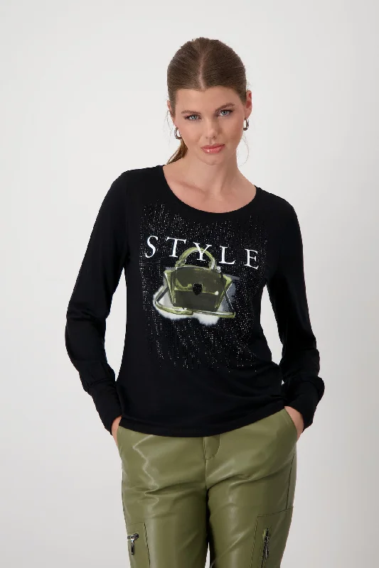 Pullover, schwarz Long Bell Sleeve