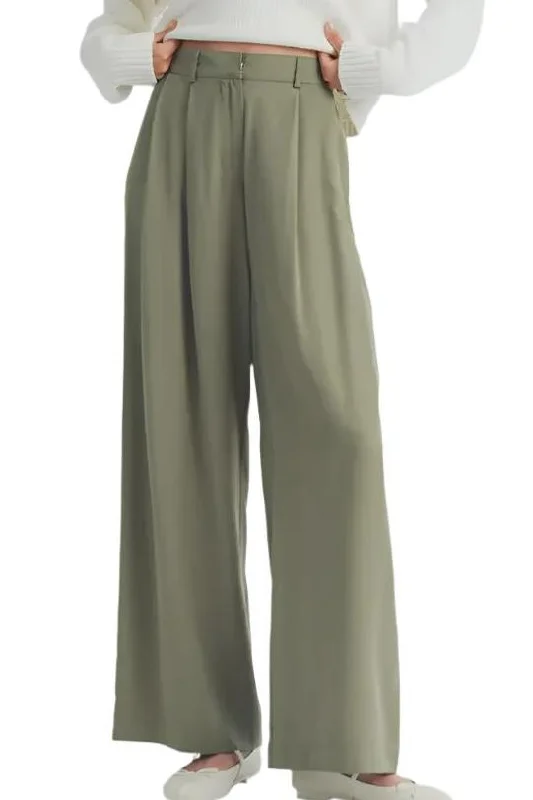 Olive Essence Wide-Leg Trousers Trousers cozy comfortable