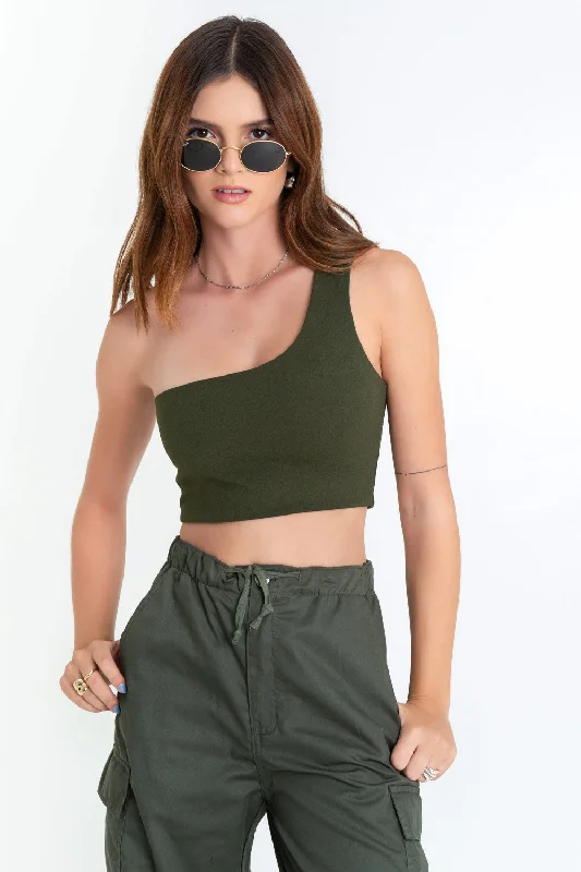 Crop top asimétrico un hombro Satin Fabric Silk Fabric Chiffon Fabric