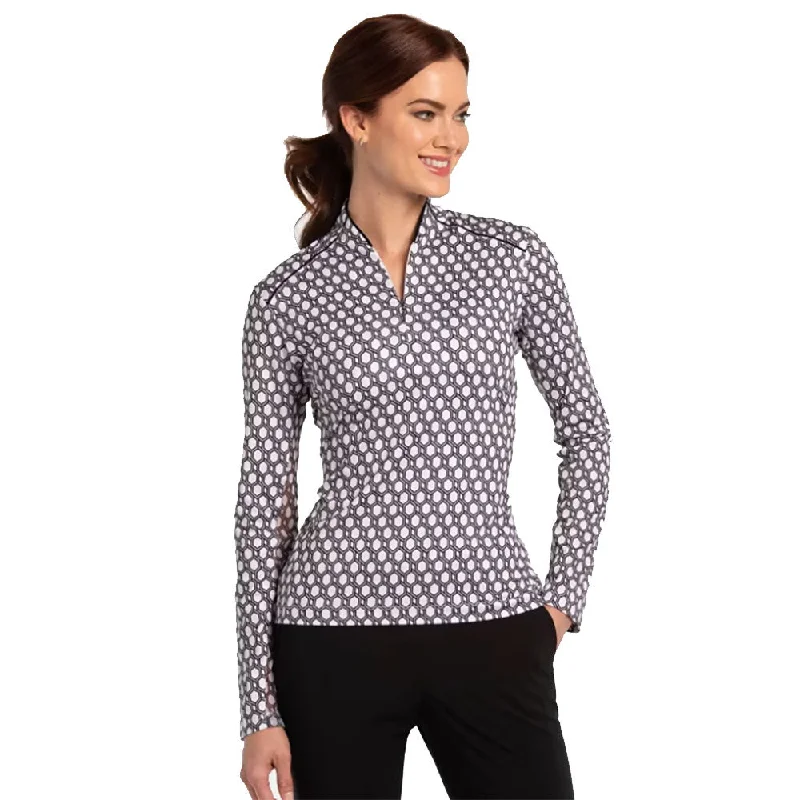 EP New York Geo Print Zip Mandarin Womens Golf Pullover Plunging Neck Pullover