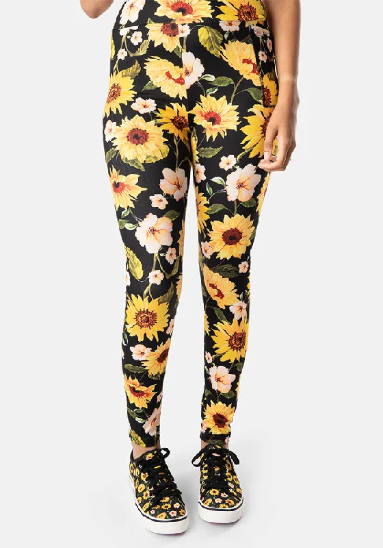 Rene Sunflower Print Popsy Leggings Trendy Ombre Effect Leggings