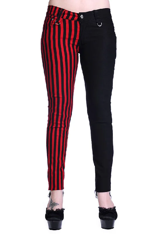 Lost Queen - Half Black Half Striped Trousers Trousers Capri Summer