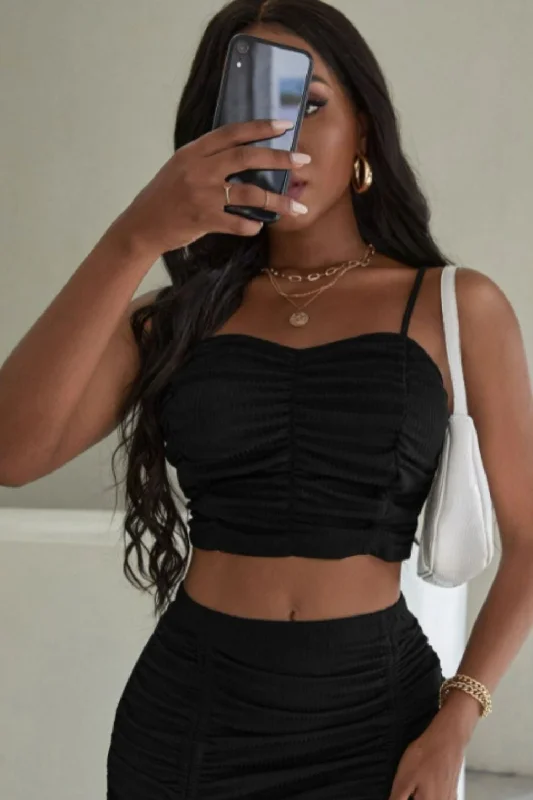 Front Ruched Strappy Crop Top Knit Fabric Woven Fabric Fleece Fabric