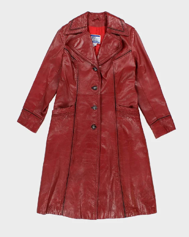 Rare Vintage 70s Suburban Heritage Classic Red Leather Coat - S Denim Leather Suede