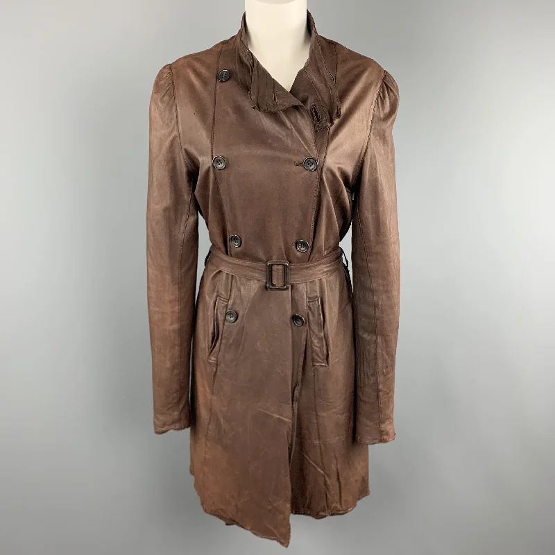 SISII Size M Brown Distressed LeatherDouble Breasted Puff Sleeve Coat Turtleneck Jacket Crew Neck Jacket V-Neck Jacket SISII Size M Brown Distressed LeatherDouble Breasted Puff Sleeve Coat Turtleneck Jacket Crew Neck Jacket V-Neck Jacket