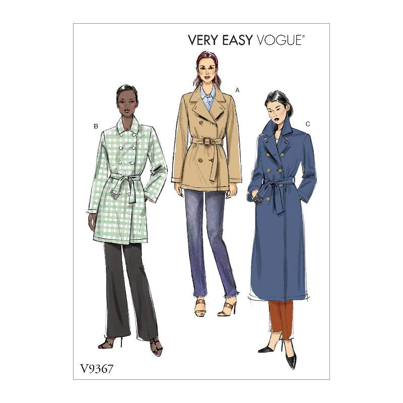 Vogue Pattern V9367 Misses' Coat and Belt Peter Pan Collar Cowl Neck Turtleneck