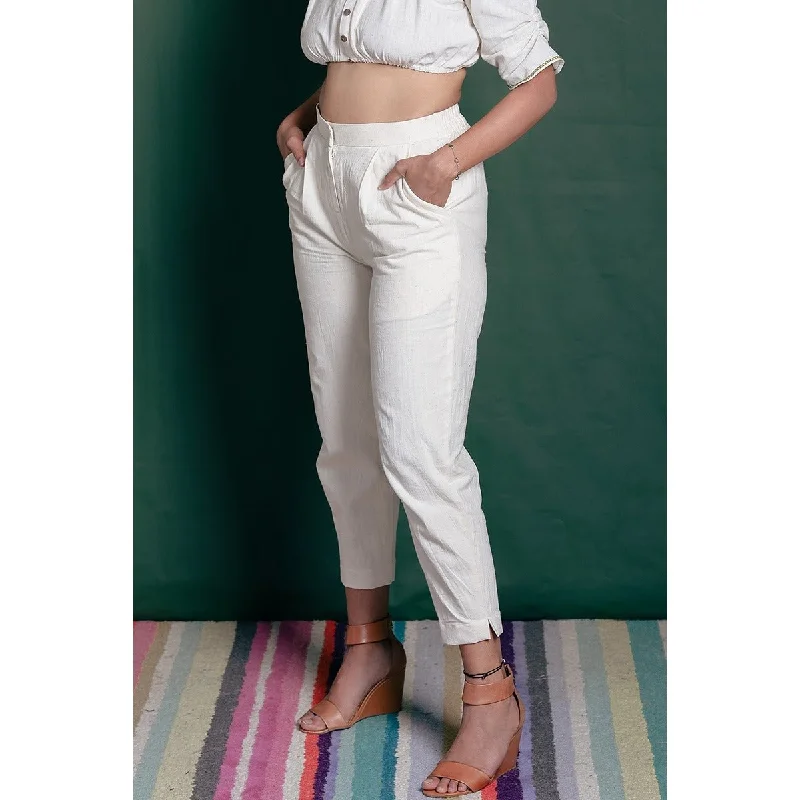 Marlow Khadi Trousers - Side Hem Slit, Ankle Length Trousers cozy comfortable