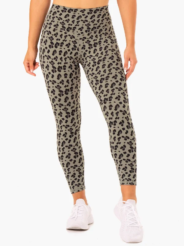 Ryderwear | Hybrid Full Length Leggings - Khaki Leopard Stylish Yoga Leggings
