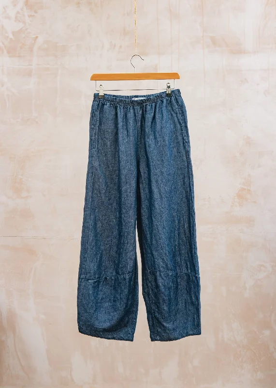 Denim Flax Lantern Trousers in Laundered Trousers fashionable trendy