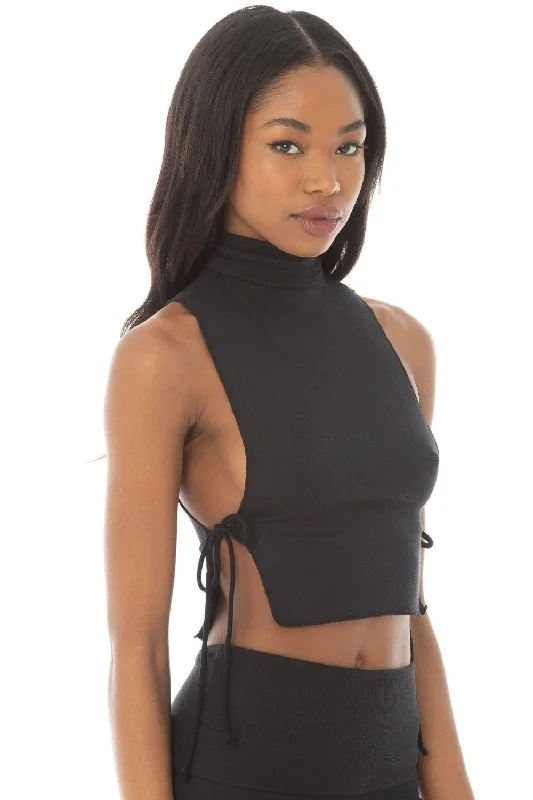 Tell Me Black Crop Top Terry Blend Velvet Blend Canvas Blend