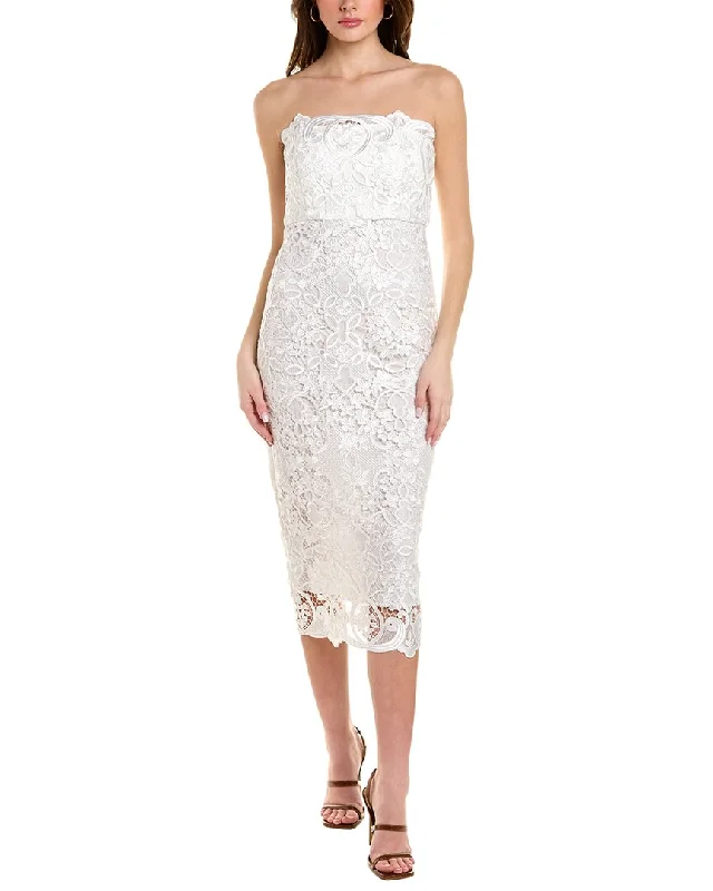 Badgley Mischka Lace Midi Column Dress Cozy Spaghetti Strap Midi Dress