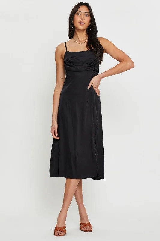 Black Slip Dress Midi Stylish Long Sleeve Floral Midi Dress