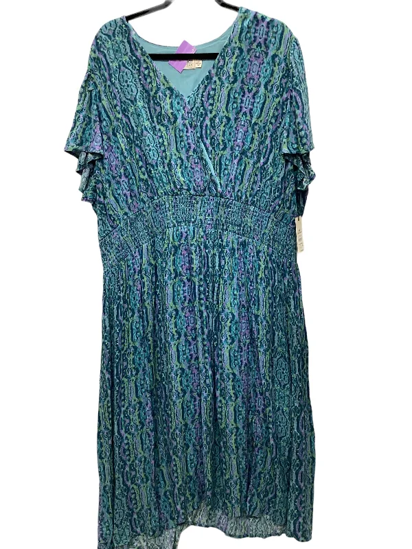 Blue & Purple Dress Casual Midi Terra & Sky, Size 4x Trendy Mock Neck Midi Dress
