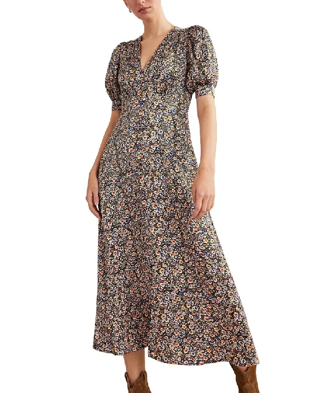 Boden Satin Midi Tea Dress Comfortable Stretch Midi Dress