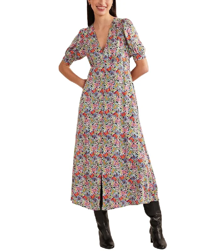 Boden Satin Midi Tea Dress Elegant Satin Button Midi Dress
