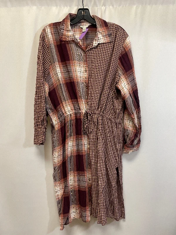 Brown Dress Casual Midi Cato, Size 1x Comfortable Button Front Midi Dress
