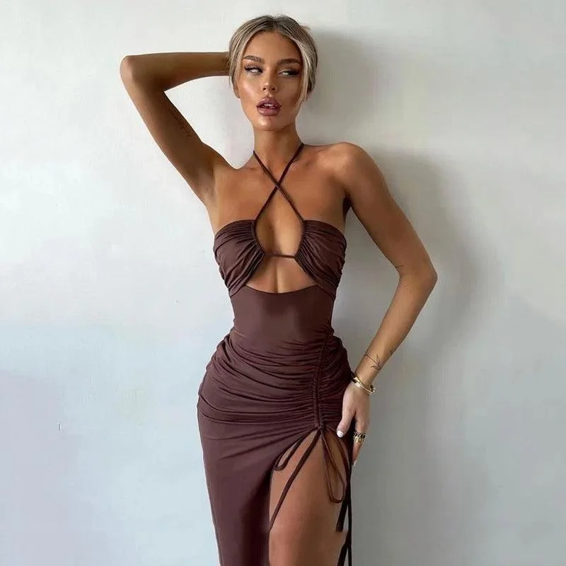 Delsa Strappy Midi Slit Dress Chic Floral Print Midi Dress
