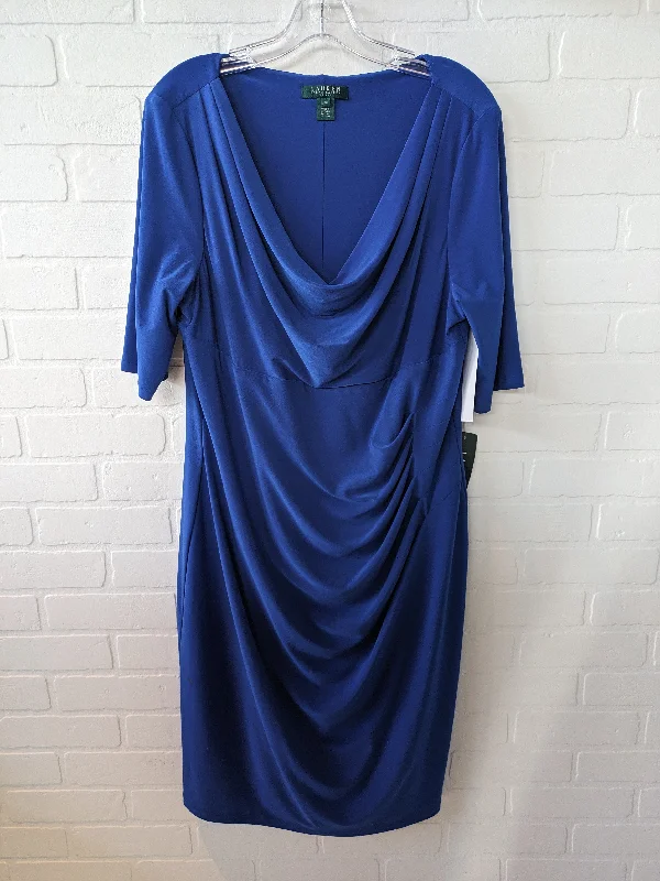 Dress Party Midi By Lauren By Ralph Lauren  Size: 1x Elegant Pleated Detail Midi Dress