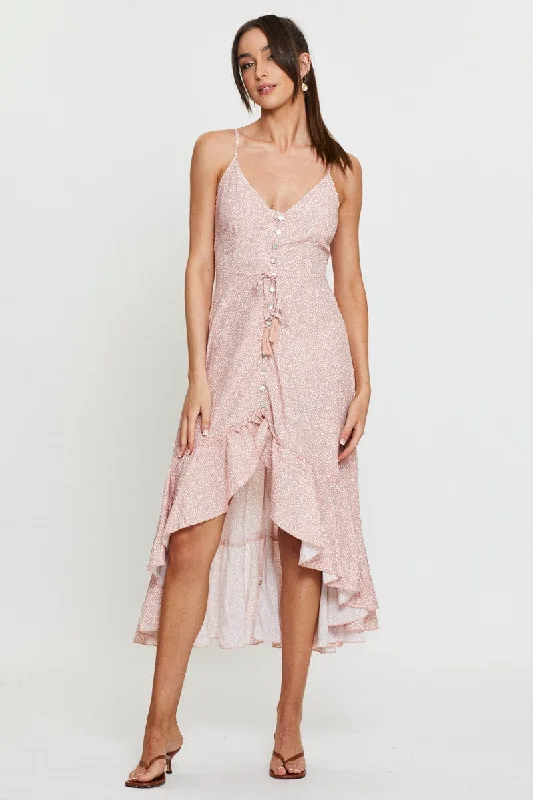 Geo Print Dress Adjustable Straps Midi Trendy Ruched Side Midi Dress