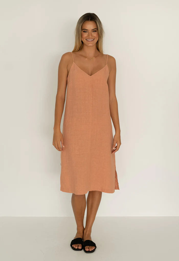 HUMIDITY HAZEL DRESS BURNT CLAY Stylish Cold Shoulder Midi Dress