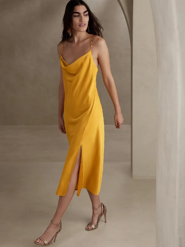 Midi Slip Dress Fashionable High-Neck Midi Dress