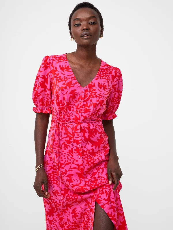 Midi Tea Dress Fashionable Sheer Sleeve Midi Dress