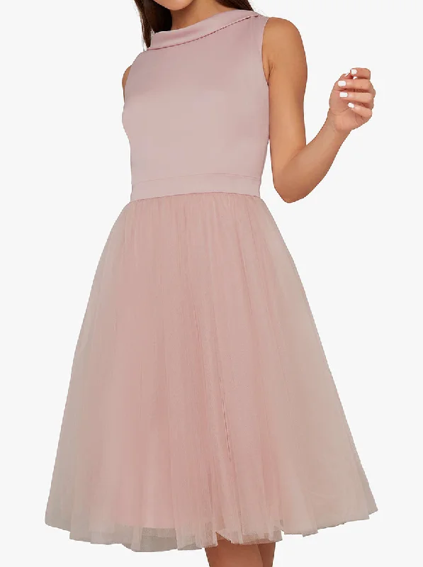 Midi Tulle Skater Dress Pink Elegant Satin Slip Midi Dress