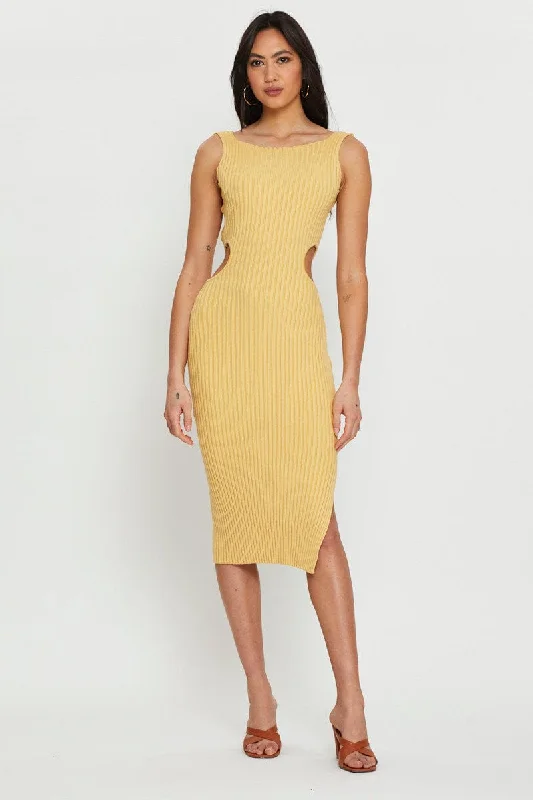 Orange Knit Dress Midi Comfortable Short Sleeve Midi Dress