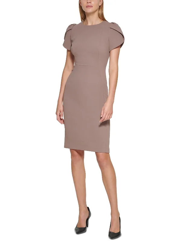 Petites Womens Panel Midi Sheath Dress Stylish Midi Dress with Cuffs