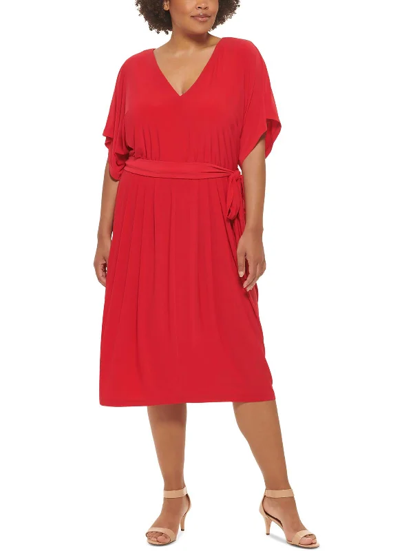 Plus Womens Cocktail Midi Fit & Flare Dress Stylish High-Waisted Midi Dress