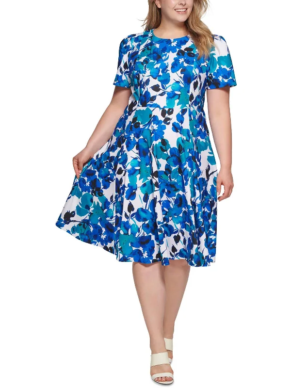 Plus Womens Cocktail Midi Fit & Flare Dress Comfortable Geometric Print Midi Dress