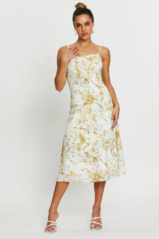 Print Slip Dress Midi Fashionable Skater Midi Dress
