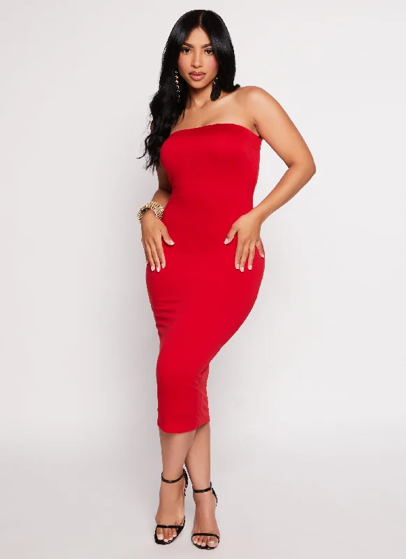 Solid Midi Tube Dress Elegant Satin Midi Dress