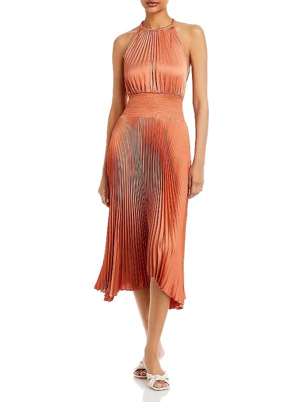 Renzo II Womens Shutter Pleat Midi Halter Dress Comfortable Stretch Midi Dress