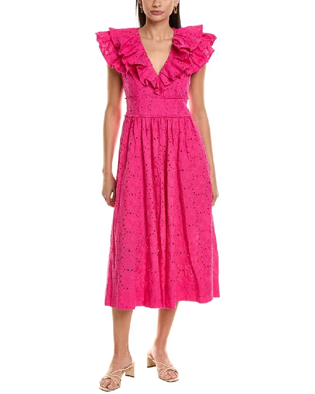 Ted Baker Ruffle V-Neck Midi Sundress Comfortable Draped Midi Dress