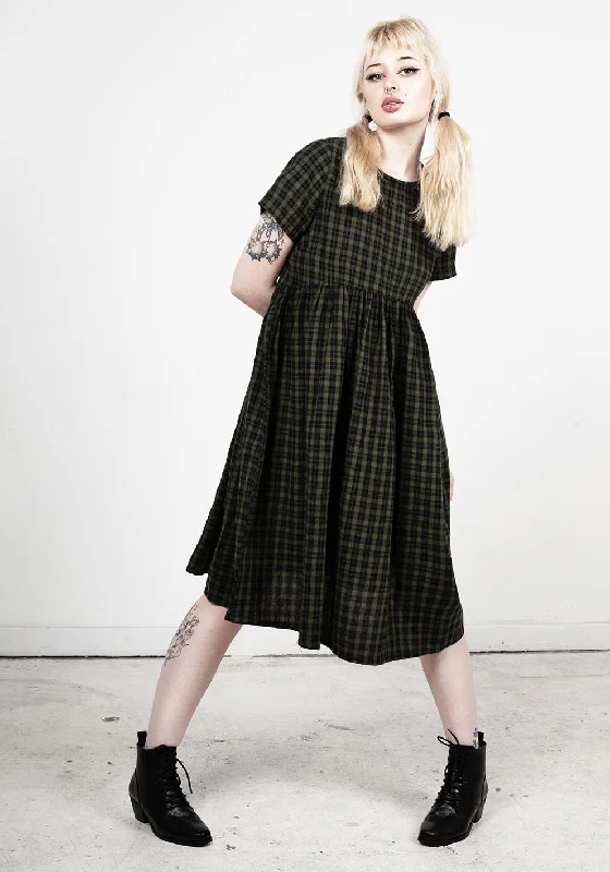 Terra Gingham Midi Smock Dress Stylish Long Sleeve Floral Midi Dress