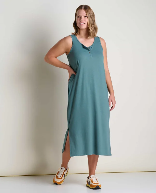 Women's Piru Henley Midi Tank Dress - Silver Pine Fashionable Casual Midi Dress