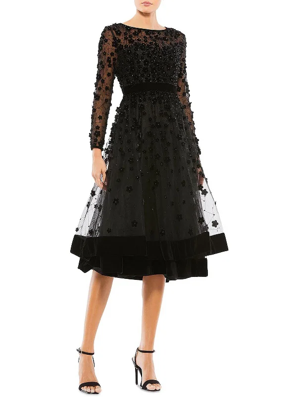 Womens Beaded Midi Fit & Flare Dress Chic Bohemian Midi Dress