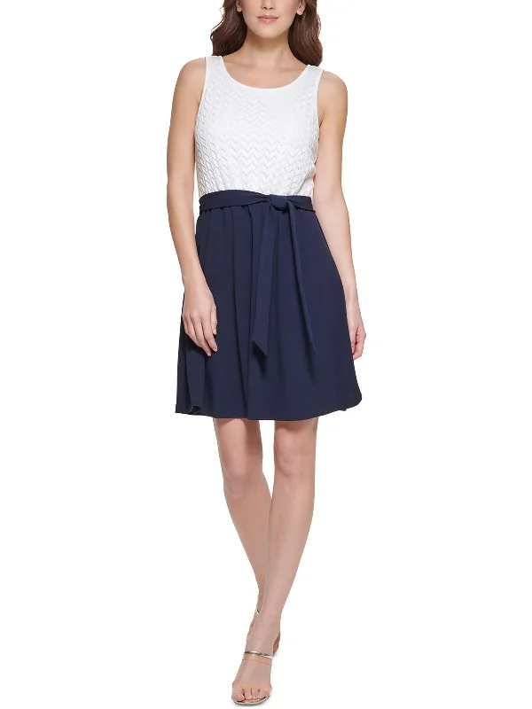 Womens Belted Midi Fit & Flare Dress Fashionable Pleated Midi Dress