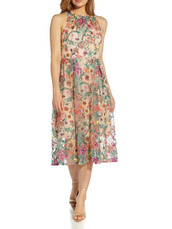 Womens Burnout Midi Fit & Flare Dress Cozy Midi Dress with Pockets