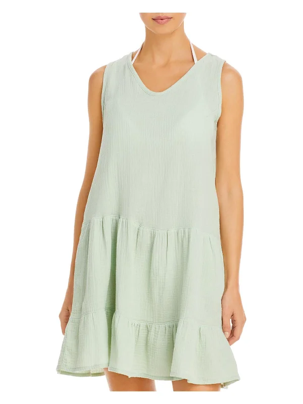 Womens Cotton Midi Sundress Elegant V-Neck Midi Dress